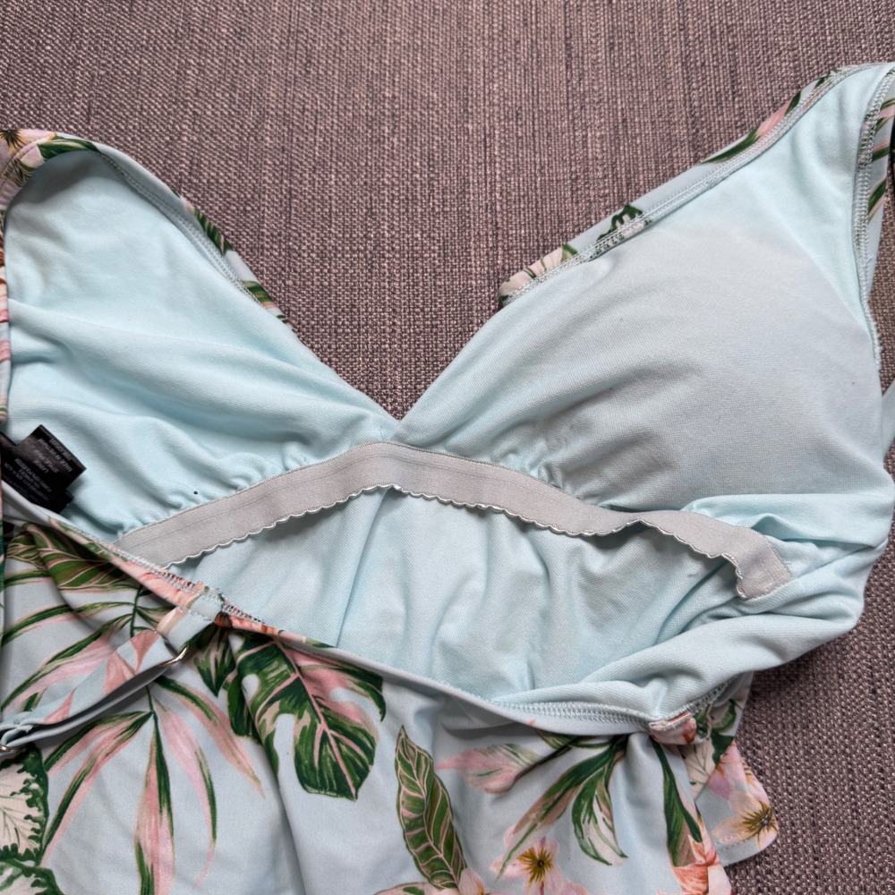 Palisades Beach Club Blue Tropical Floral Wrap One Piece Swimsuit PB09 Large - Picture 7 of 8